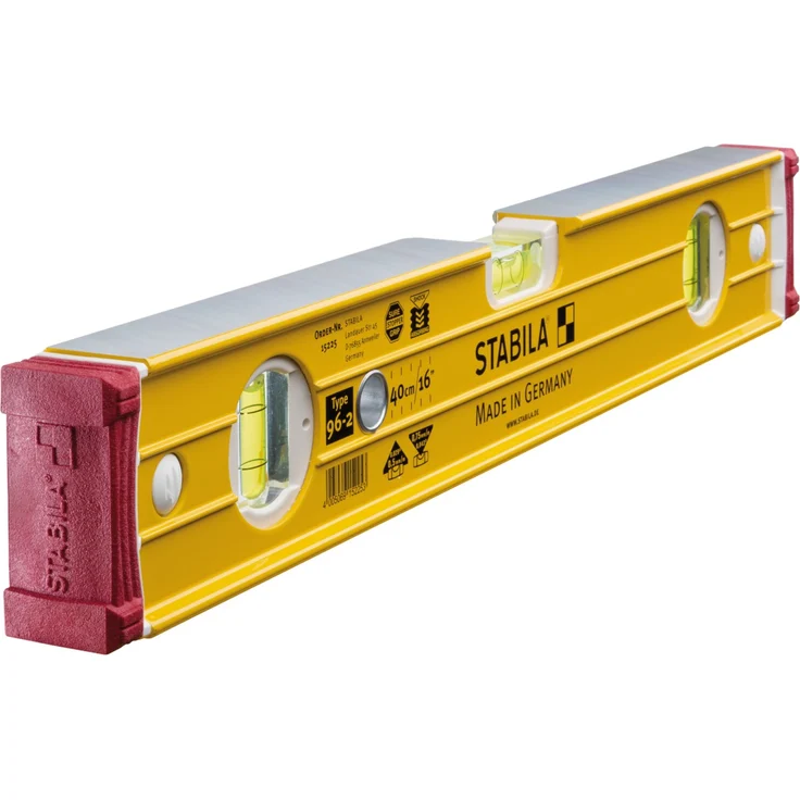STABILA Wasserwaage Type 96-2, 40 cm, extrasteifes Alu-Profil, 1 Horizontal-Libelle, 2 Vertikal-Libellen, stoßdämpfende Endkappen, integrierte Rutsch-Stopper, Made in Germany – Bild 1
