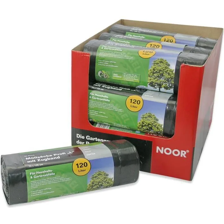 Noor Müllsäcke Profi L 120l 20er Rolle (70x105cm) mit Zugband schwarz LDPE 45my
