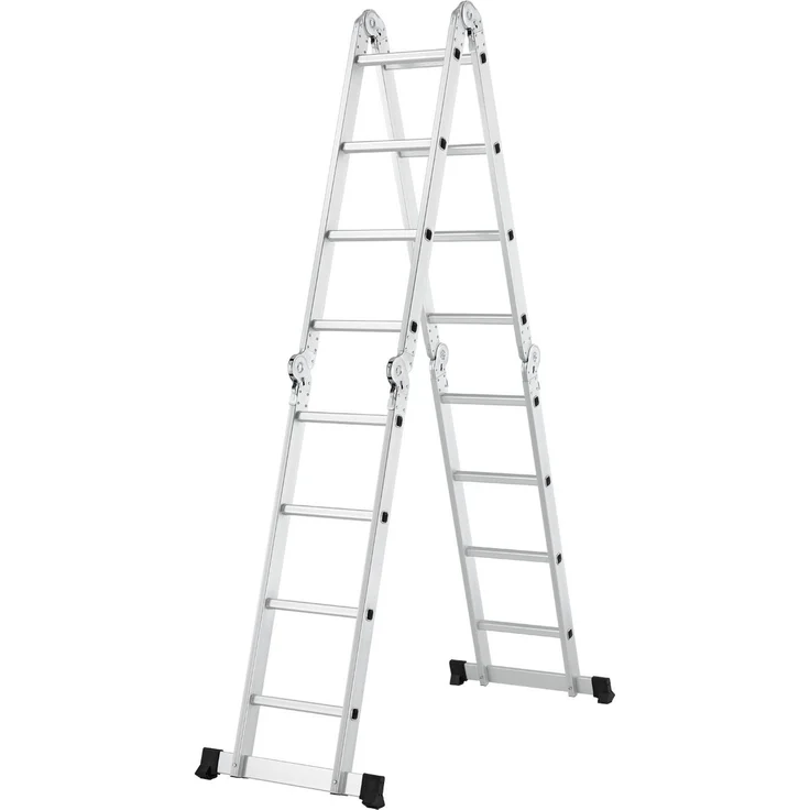Juskys Aluminium Multifunktionsleiter 4x4 Stufen - 4,7 m Länge klappbar – Leiter 4-teilig bis 150 kg - Gelenkleiter Klappleiter Stehleiter Aluleiter – Bild 1