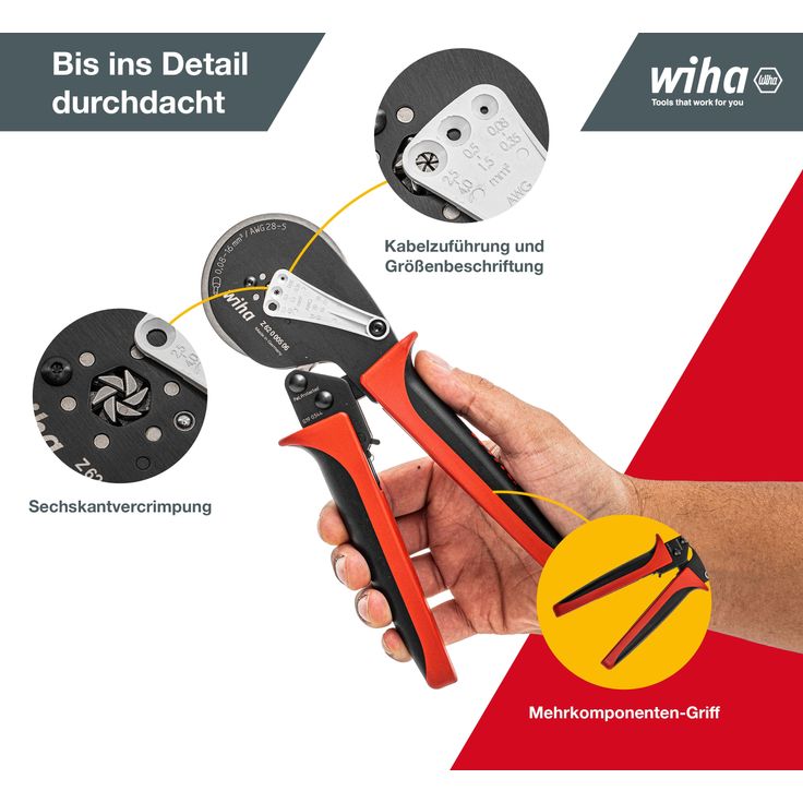 Wiha Profi Crimpzange mit automatische Anpassung auf die Aderendhülsengröße 0,08 bis 16mm² (41246) I Crimpwerkzeug Sechskant Vercrimpung I Aderendhülsenzange für Elektriker – Bild 7