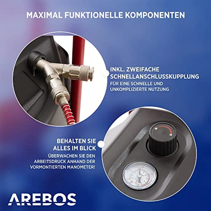 Canbolat Vertriebs Gmbh - AREBOS Druckluft Kompressor Luftkompressor 50L 10 Bar stehend 13-tlg Zubehör Rot - Rot – Bild 3
