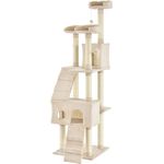 Juskys Kratzbaum Amy Beige – Katzenbaum 170 cm hoch mit Höhle, Liegeflächen, Leitern & Sisal-Stämme – Stabiler Kletterbaum für Katzen