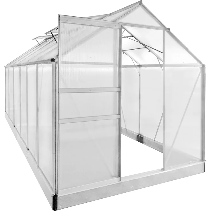 BRAST Gewächshaus Aluminium 380x190x195cm Silber mit Fundament rostfrei TÜV geprüft Alu Treibhaus Glashaus Tomatenhaus – Bild 1