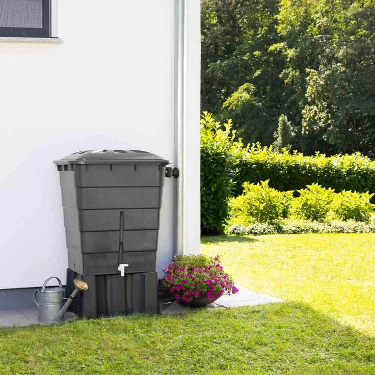 Garantia Regentonne, aus Kunststoff in graphitegrey, 80x66x92 cm, Inhalt 300 l, eckig – Bild 1