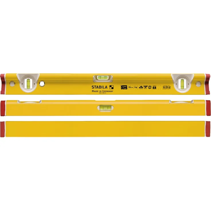 STABILA Wasserwaage Type R 300, 244 cm, verwindungssteifes Alu-R-Profil, 1 Horizontal-Libelle, 2 Vertikal-Libellen, stoßdämpfende Endkappen, integrierte Rutsch-Stopper, Made in Germany – Bild 4