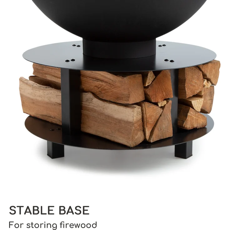 Savage 2.0 Rund Feuerschalen-Grill Ø: 60 cm stabiler Sockel Holzlager Schwarz – Bild 4