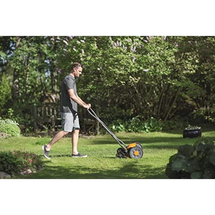Fiskars Spindelmäher, Rasenmäher mit berührungslosem Schneidesystem, Schnittbreite: 43 cm, StaySharp Plus, Schwarz-Orange-Silber, 1015649 – Bild 8