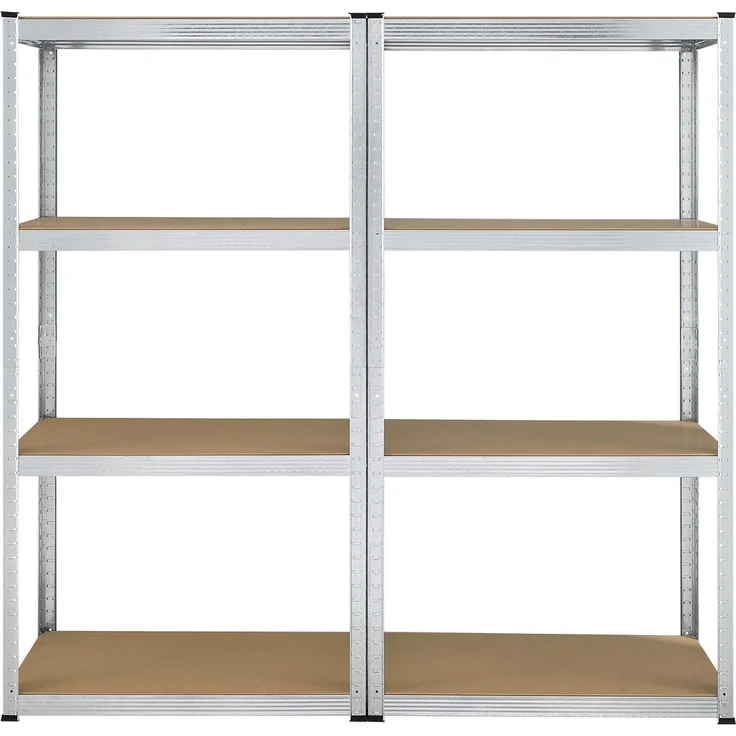 3er Metall Regalsystem Easy | 1 Eckregal & 2 Lagerregale | 12 MDF Holz Böden | 960 kg | verzinkt | Stecksystem | Schwerlastregal Steckregal | Juskys – Bild 10