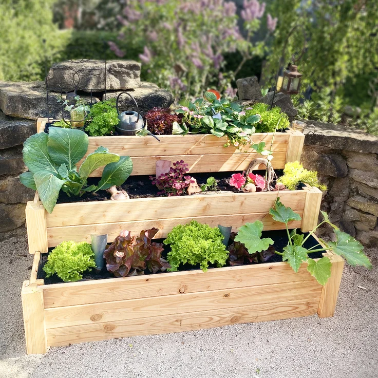Westmann Holz Hochbeet, Stufenbeet Urban Gardening, natur, 120 x 76 x 64 cm (L x B x H) – Bild 1