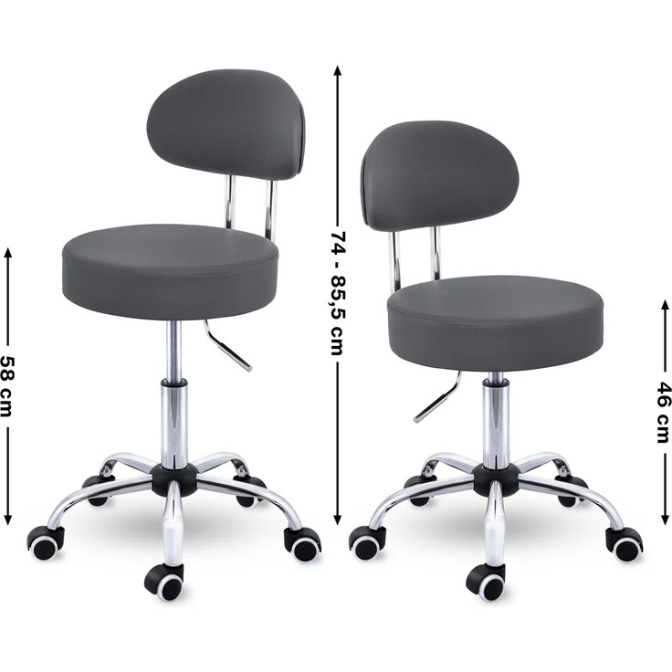 TRESKO Rollhocker Grau mit Lehne Arbeitshocker Hocker Drehhocker Kosmetikhocker Praxishocker - Preisvergleich – Bild 5