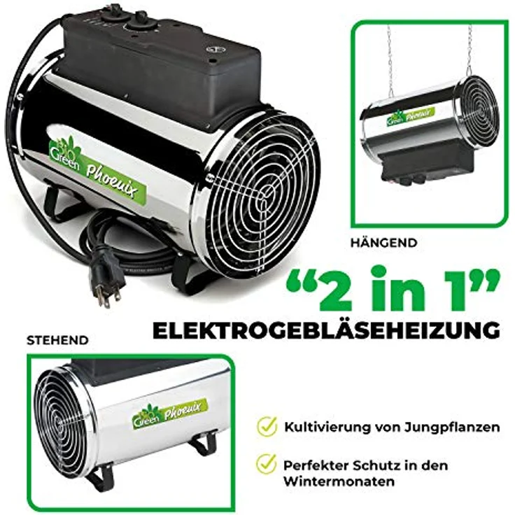 Bio Green Elektrogebläseheizung Phoenix, Gewächshausheizung, Heizung, Gebläseheizung, IP X4, 2800 Watt, 230 V, - PHX 2.8 – Bild 3
