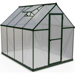 Palram Mythos 6X8 Gewächshaus – UV - Geschütztes Polycarbonatdach-& Aluminiumgestell, Inklusive Fundamentrahmen – Grün