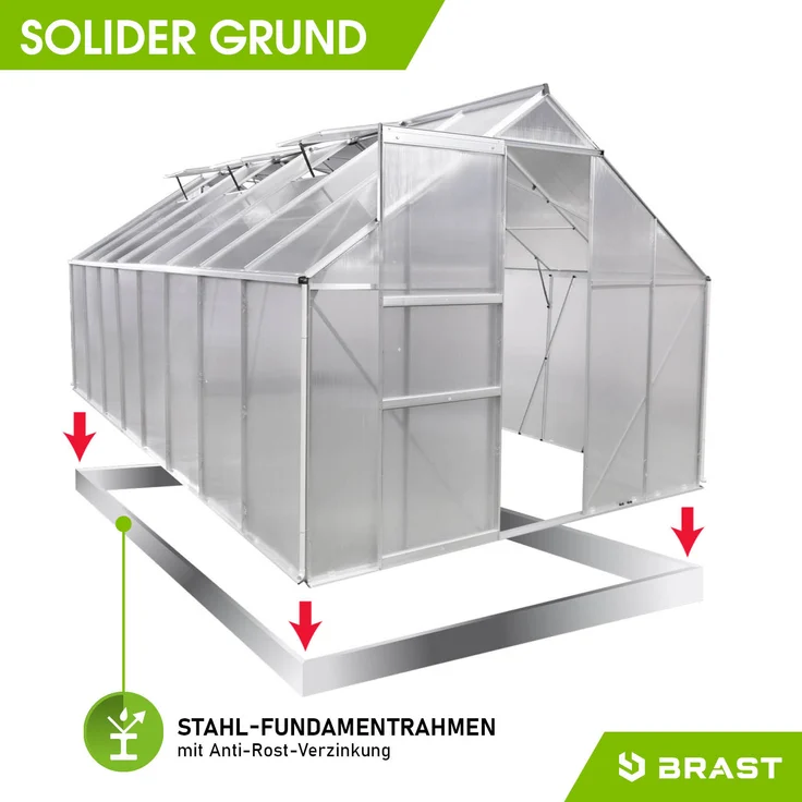 BRAST Gewächshaus Aluminium 490x250x205cm Silber mit Fundament rostfrei TÜV geprüft Alu Treibhaus Glashaus Tomatenhaus – Bild 7