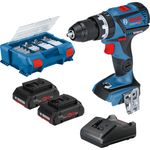 Bosch Professional Akku-Schlagbohrschrauber GSB 18V-60 C / 2x 4,0 Ah ProCore Akku + Ladegerät + 82tlg. Bit und Bohrer Set in L-Case