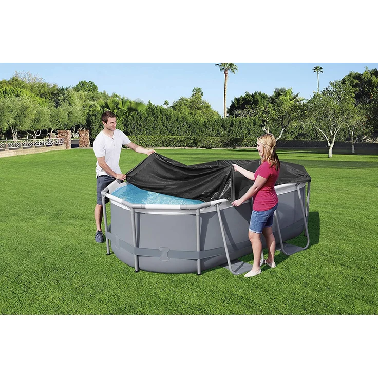 Bestway Flowclear PVC-Abdeckplane 295 x 184 cm, für ovale 305 x 200 cm Power Steel Pools, schwarz – Bild 4