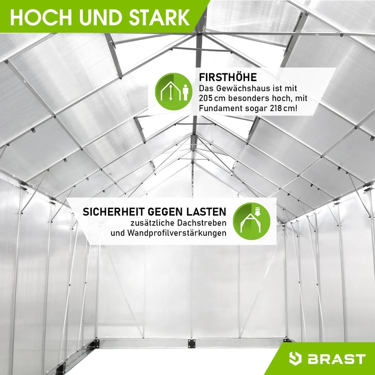 BRAST Gewächshaus Aluminium 430x250x205cm Grau mit Fundament rostfrei TÜV geprüft Alu Treibhaus Glashaus Tomatenhaus – Bild 8