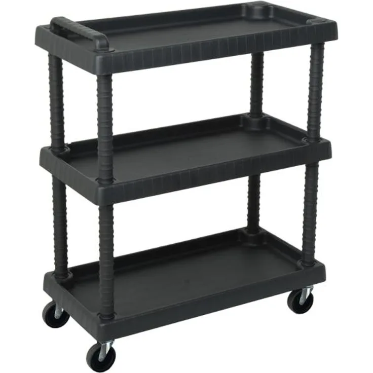 vidaXL Werkstattwagen 3 Etagen Schwarz 75x37,5x92 cm PP