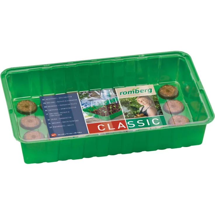 ROMBERG Anzuchthaus S PLUS 36 x 22 x 13 cm inkl. 28 Kokos-Quelltabletten