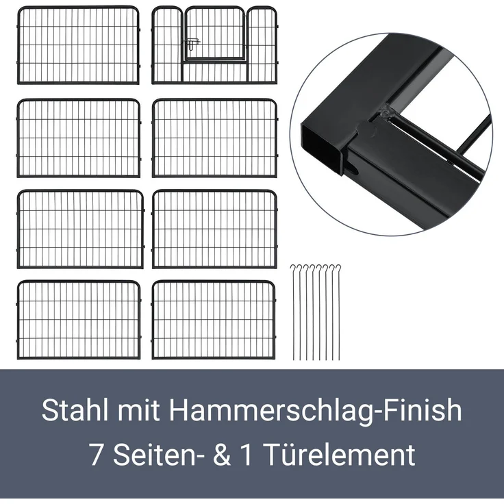 Juskys Welpenauslauf 160 x 160 x 60 cm – Welpenlaufstall 8-teilig aus Metall – Freigehege mit Tür – Welpengitter für Hunde, Hasen & Kleintiere – Bild 5
