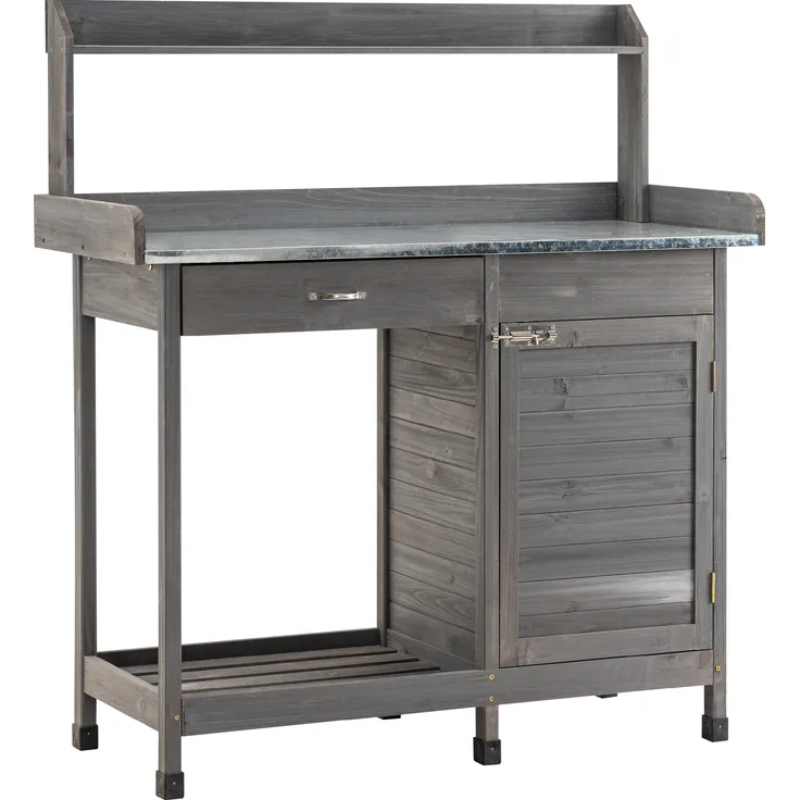 MCombo Pflanztisch Gärtnertisch Blumentisch 0440EY, mit verzinkt Arbeitsplatte Schublade Unterschrank, Wetterfest, Holz, anthrazit, 101 x 45 x 121 cm - Preisvergleich