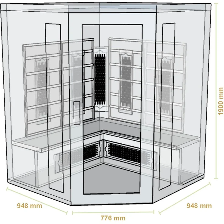 Artsauna Infrarotkabine Nyborg E150V – Vollspektrum Infrarotsauna - 4 Personen – LED-Farblicht, digitaler Steuerung – Hemlock-Holz, 150 x 150 x 190 cm – Bild 10
