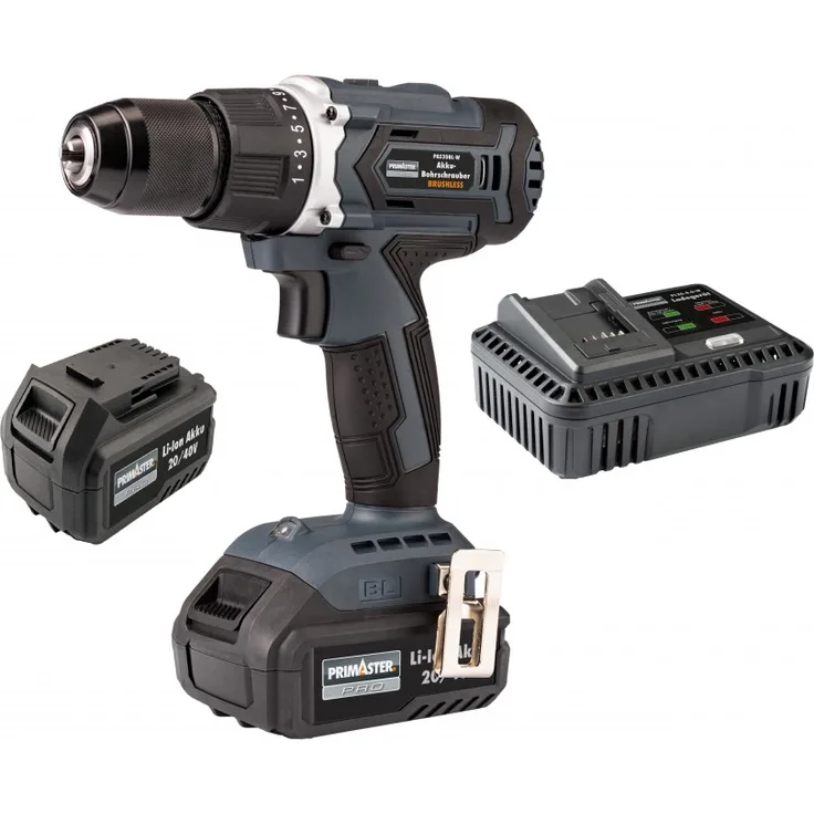 Primaster Pro Akkubohrschrauber-Set 20-40 V'' ''20 V, 5,0- 2,5 Ah, 2x 20-40 V Akku, bürstenloser Motor, 60 Nm''''
