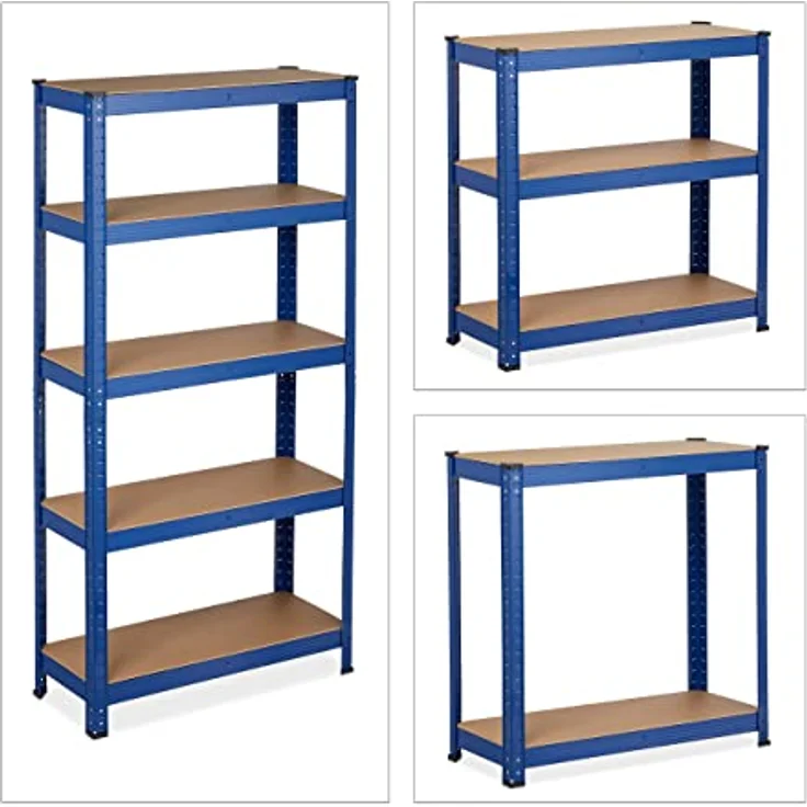 Schwerlastregal, HBT: 150 x 75 x 30 cm, Traglast: 875 kg, 5 Böden, zum Stecken, Keller & Garage, Stahl, blau – Bild 6