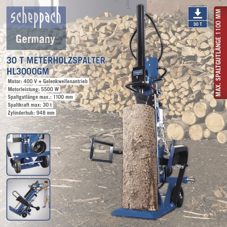 Scheppach Holzspalter HL3000GM Meterholzspalter Hydraulikspalter - 30t Spaltkraft | 400V | 5500W | Zapfwellenantrieb | max. Stammhöhe 1100mm – Bild 5