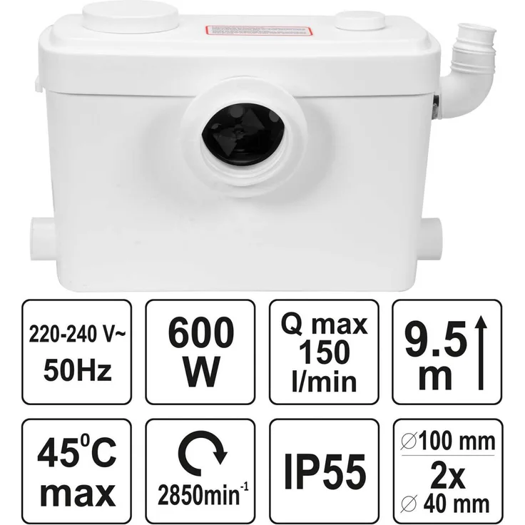 FALA WC-Hebeanlage 600 Watt Kleinhebeanlage für WC, Dusche, Waschbecken Fäkalienpumpe Haushaltspumpe