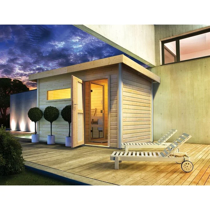 Karibu Saunahaus Skrollan 1 mit Milchglastür naturbelassen – Bild 2