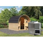 Karibu Fasshaus 2 Set naturbelassen mit Ofen 9 kW Bio, externe Steuerung