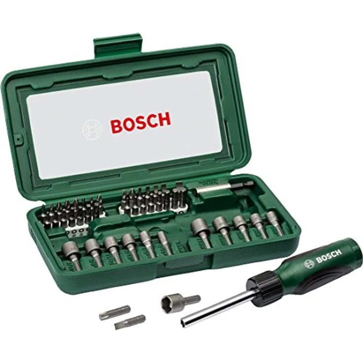 Bosch Schrauberbit-Set, 46-teilig praktischer Handschrauber mit Ratschenfunktion und Bitaufbewahrung im Griff 12 Steckschlüssel für Sechskantschrauben – Bild 1