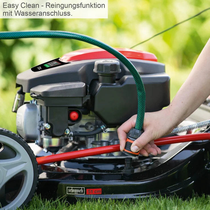 Scheppach MS173-51 Benzin Rasenmäher mit Antrieb - 51cm Schnittbreite | Reinigungsfunktion | 65 Liter Fangkorb | Stahlgehäuse | 7-stufige Höhenverstellung | Mulchfunktion | Seitenauswurf | Radantrieb – Bild 5