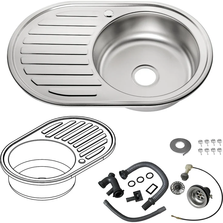 MUCOLA 77CM Edelstahlspüle Rundbecken Einbauspüle Spüle und Ablage Küchenspüle Spülbecken – Bild 2