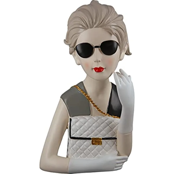 Gilde, Deko-Figur Lady mit Handtasche, 18x15x29cm, grau-schwarz