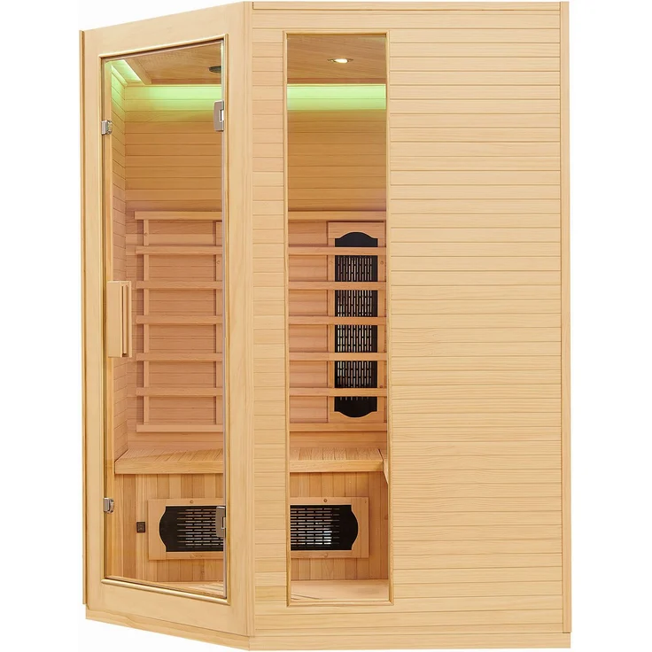Artsauna Infrarotkabine Nyborg E150K – Infrarotsauna 4 Personen – LED-Farblicht, digitaler Steuerung, 7 Keramikstrahler, 1 Flächenstrahler – Hemlockholz, 150 x 150 x 190 cm – Bild 4