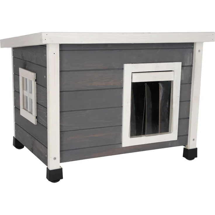 Kerbl Katzenhaus Rustica Katzenhütte Holz weiß/grau Plexiglasfenster Katzenvilla – Bild 1