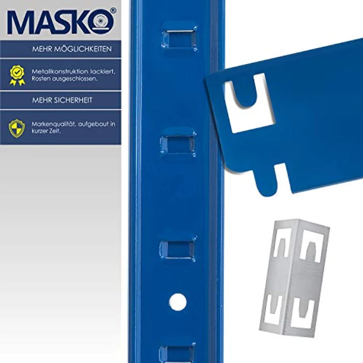 MASKO 2er-Set Lagerregal Schwerlastregal, Kellerregal , bis 875 kg belastbar, 5 verstellbare Ablagen, MDF-Platten Regal aus Metall, Steckregal, Werkstattregal, Keller, Garage 2x 160x80x40cm 4-Böden, 2x Blau 700kg – Bild 4