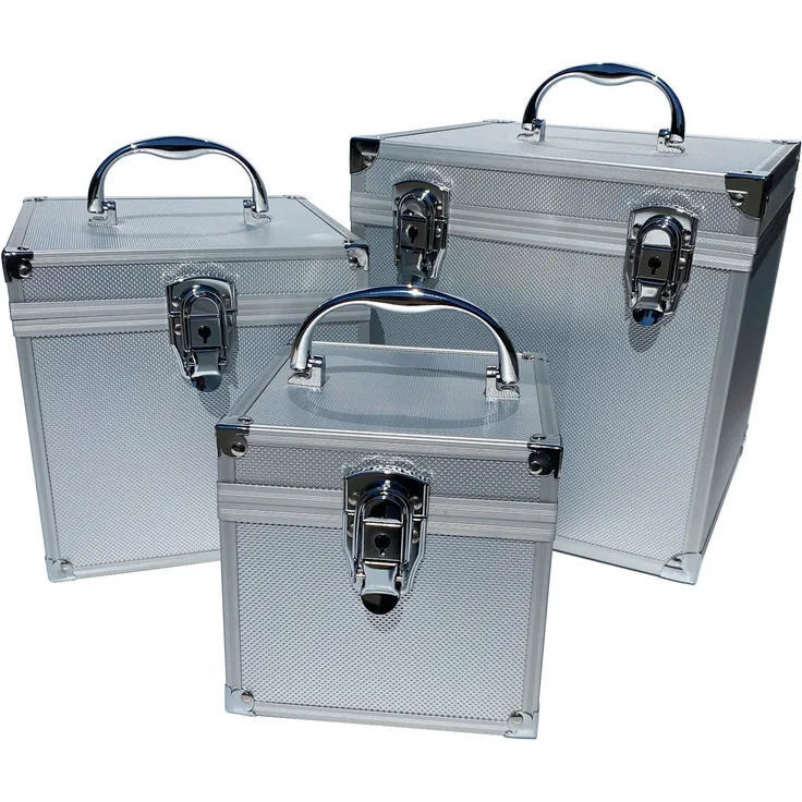 Aluminium Koffer Silber Leer Würfelform Box Werkzeugkoffer 15x15x15 cm mit Rasterschaum