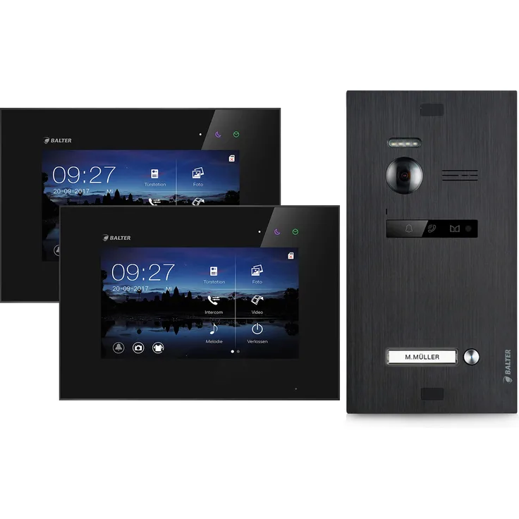 Video Türsprechanlage für 1 Familienhaus, 2x Monitore, Balter EVO Schwarz