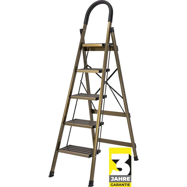 Craftfull Design-Stehleiter CF-134A Aluminium Haushaltsleiter Champagner Leiter (5 Stufen Champagner Edition)