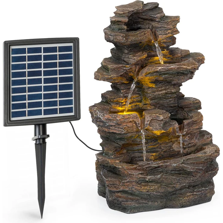 Messina Kaskadenbrunnen Solarbrunnen Gartenbrunnen 4 Stufen Akkubetrieb 2,8W Solarpanel LED – Bild 2