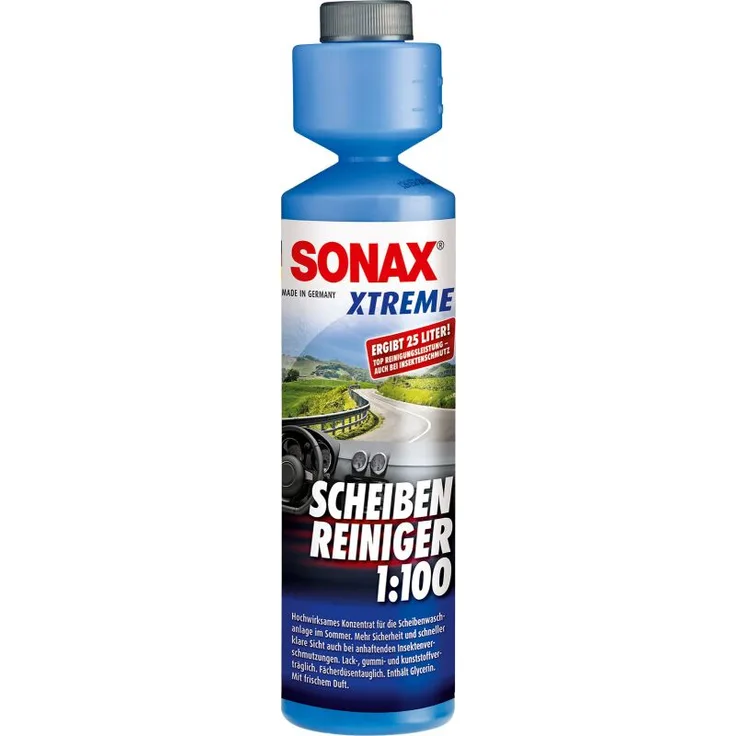 SONAX 02711410  XTREME ScheibenReiniger 1:100 250 ml Reinigungskonzentrat mit frischem Duft für die Scheibenwaschanlage Fächerdüsentauglich Lack-, gummi- und kunststoffverträglich