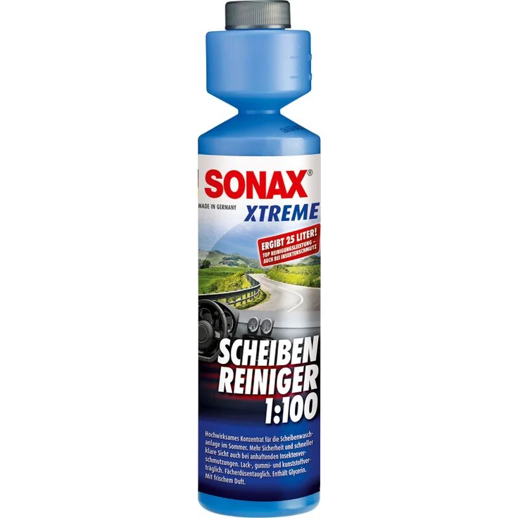 SONAX 02711410  XTREME ScheibenReiniger 1:100 250 ml Reinigungskonzentrat mit frischem Duft für die Scheibenwaschanlage Fächerdüsentauglich Lack-, gummi- und kunststoffverträglich – Bild 1