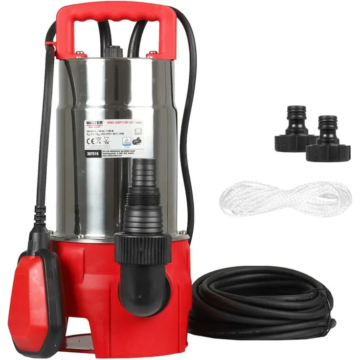 Walter Werkzeuge Schmutzwasserpumpe 1100W Pumpe Gartenpumpe Tauchpumpe Wasserpumpe