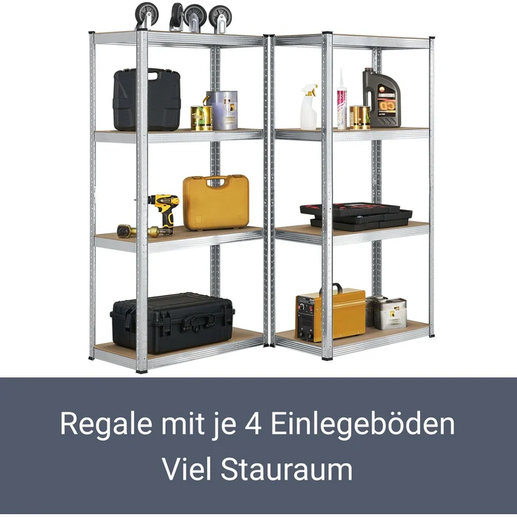 Juskys Easy 2er Set Lagerregal aus Metall mit 8 Einlegeböden 160 x 80 x 40 cm – Bild 3