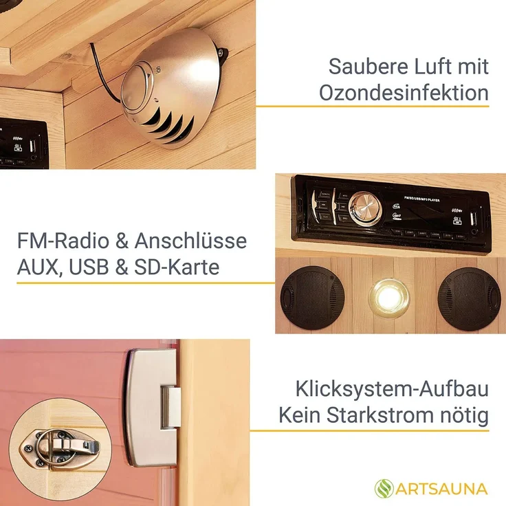 Artsauna Infrarotkabine Nyborg S90V - Infrarotsauna Vollspektrumstrahler, LED-Farblicht & große Glastür - Wärmekabine für 1 Person 90 x 90 cm – Bild 5