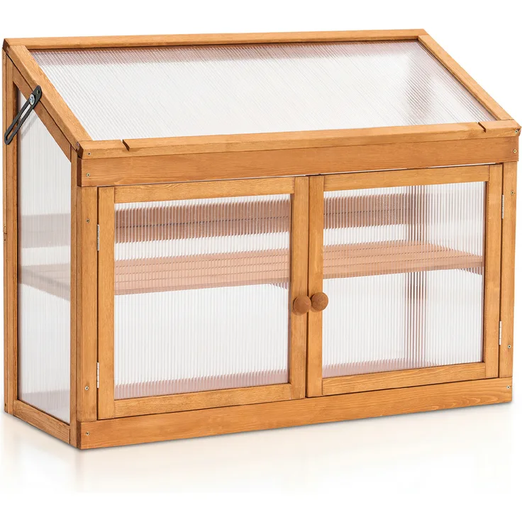 MCombo 2 Etage Anlehngewächshaus 0160, Treibhaus Pflanzenhaus Aufzuchtschrank, höhenverstellbares, aus Holz und Polycarbonat, 37 x 90 x 90 cm
