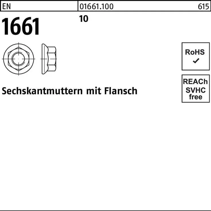 DIVERSE Sechskantmutter EN 1661 m.Flansch M 5 10