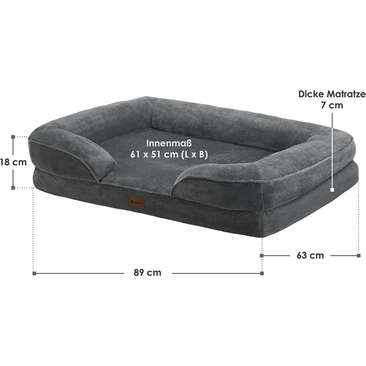 Juskys Hundebett Sheena L orthopädisch, waschbar & rutschfest – 89 x 63 x 18 cm – Hundesofa flauschig mittelgroße Hunde Grau – Haustierbett Hundesofa - Preisvergleich – Bild 6